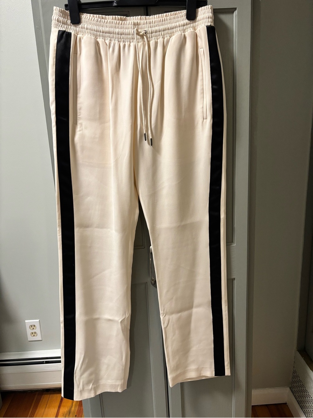 Burberry Cream Track Pants with Black Side Stripes